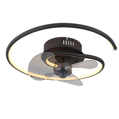 Černý stropní ventilátor s kovovým designem, Lein, 30W, nastavitelný LED s teplým až studeným bílým světlem, s dálkovým ovládáním