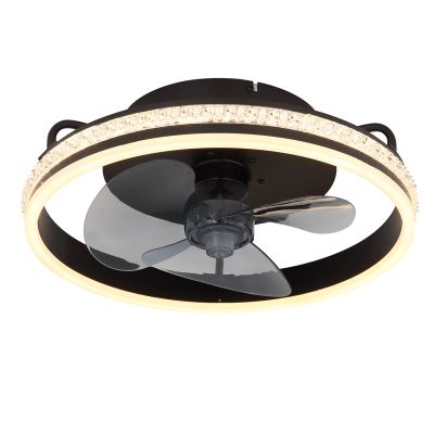 Černý stropní ventilátor s kovovým designem, Lejla, 29W, nastavitelný LED svítivost od teplé po studenou bílou, s dálkovým ovládáním