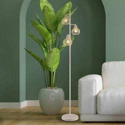 Kovová industriální stojací lampa krémová, Manpreet, s vypínačem