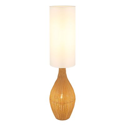 Látková rustikální stojací lampa bílá, Nelleke, s vypínačem