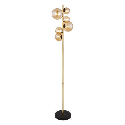 Skleněná designová stojací lampa jantarová, Melinda, s vypínačem
