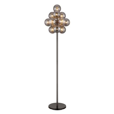 Skleněná retro stojací lampa šedá, Ozan, s vypínačem