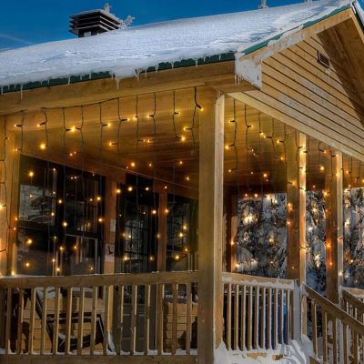 2metrová rampouchová světla, výška 70 cm, teplá bílá, IP44, s efektem sněžení