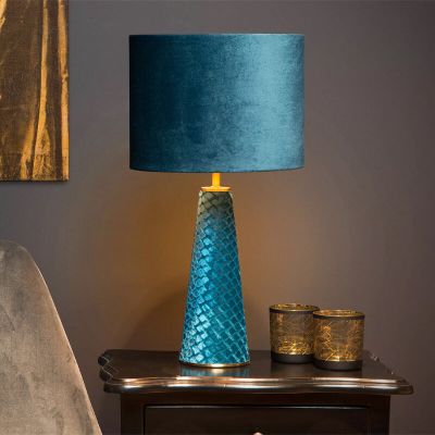 Modrá stolní lampa retro, Extravaganza Velvet, s vypínačem