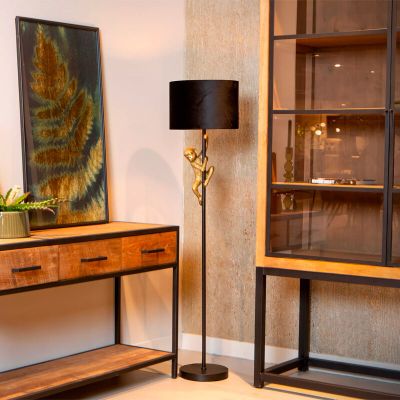 Černá stojací lampa retro, Extravaganza Chimp, s vypínačem