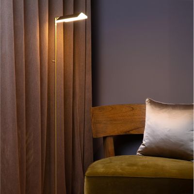 Mosazná stojací čtecí lampa moderní, Aaron, 12W, LED 2700 K, s dotykovým stmívačem