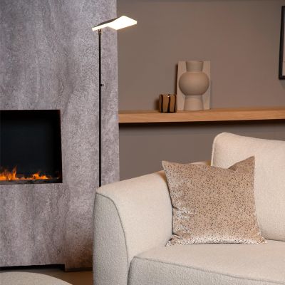 Černá stojací čtecí lampa moderní, Aaron, 12W, LED 2700 K, s dotykovým stmívačem