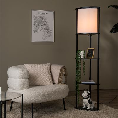 Černá stojací lampa moderní, Menno, s tahovým vypínačem