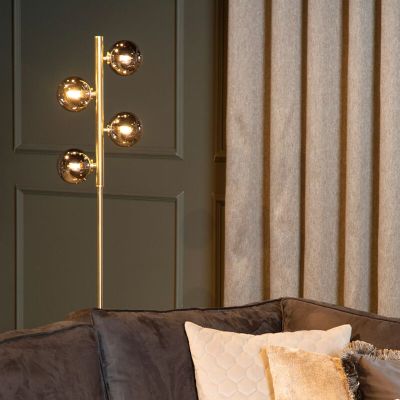 Zlatá stojací lampa retro, Tycho, s vypínačem