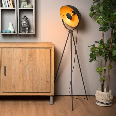 Černá trojnohá stojací lampa moderní, Alvaro, s vypínačem