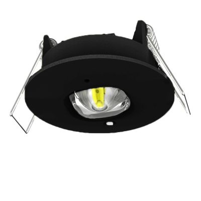 Černé nouzové zapuštěné bodové světlo, 1W, 6000K LED, IP22
