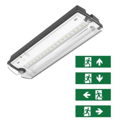 Černé nouzové osvětlení včetně piktogramů, Pedram, 3W, 6500K LED, IP66