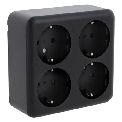 Zásuvka na omítku Q-Link, 4cestná, s uzemněním Schuko, černá