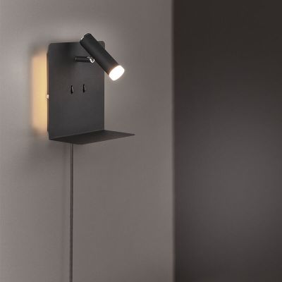 Černé nástěnné světlo designové, Ricciolo, 3W, LED 3000 K, s vypínačem
