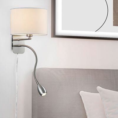 Niklové nástěnné světlo kovové, Ledbury, s vypínačem