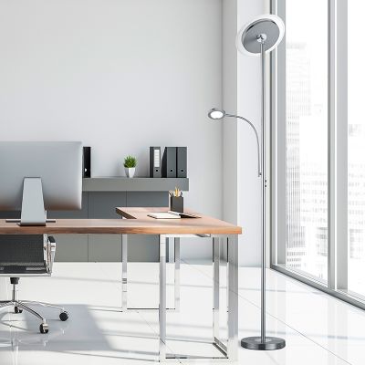 Niklová stojací lampa moderní, Benny, 18W, LED 3000 K, s dotykovým stmívačem