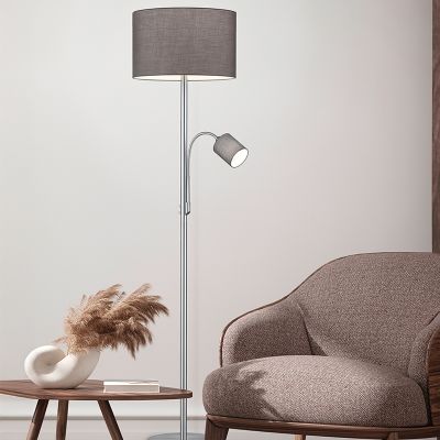 Niklová stojací lampa moderní, Ledbury, s vypínačem