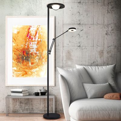 Černá stojací čtecí lampa moderní, Yazid, 32W, LED s nastavitelnou barvou světla, s dotykovým stmívačem