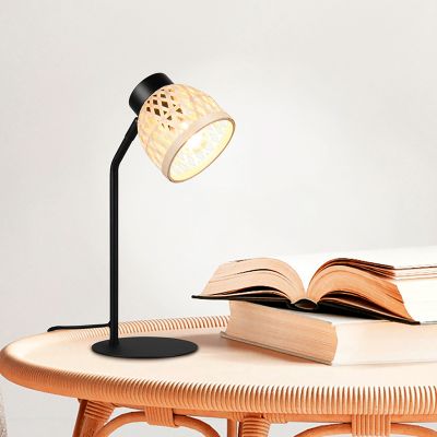 Ratanová stolní lampa hnědá, Laut, s vypínačem
