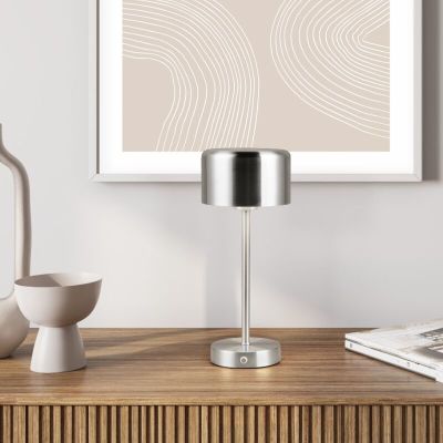 Niklová nabíjecí stolní lampa moderní, Dustin, 1W, LED 3000 K, s dotykovým stmívačem