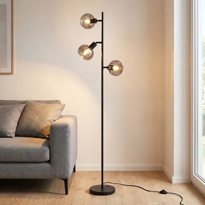 Moderní stojací lampa šedá, Avery, s vypínačem