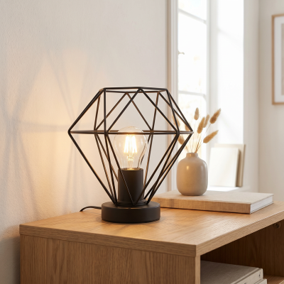 Industriální stolní lampa černá, Jochem, s vypínačem