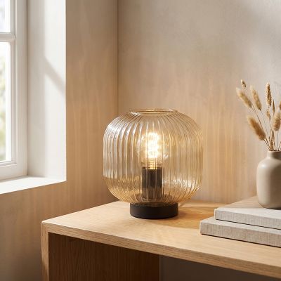 Designová stolní lampa jantarová, Charlois, s vypínačem