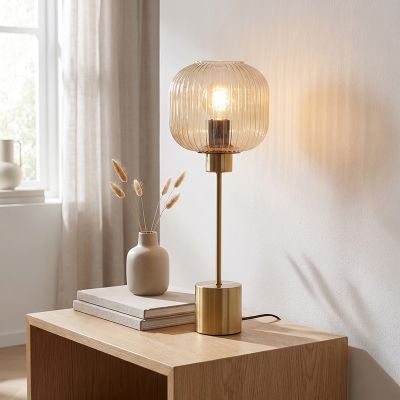 Designová stolní lampa jantarová, Charlois, s vypínačem