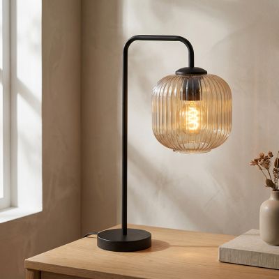 Designová stolní lampa jantarová, Charlois, s vypínačem