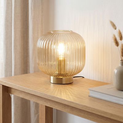 Designová stolní lampa jantarová, Charlois, s vypínačem