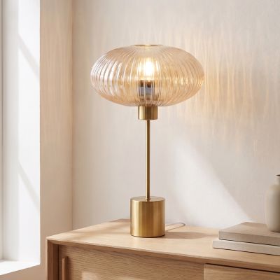 Designová stolní lampa jantarová, Charlois, s vypínačem